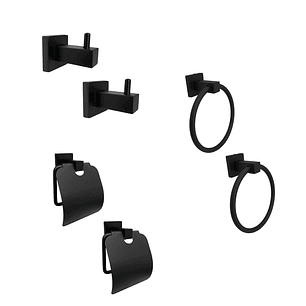 Pack x2 Set Accesorios Baño Negro Cuadrado x3 Piezas C1325