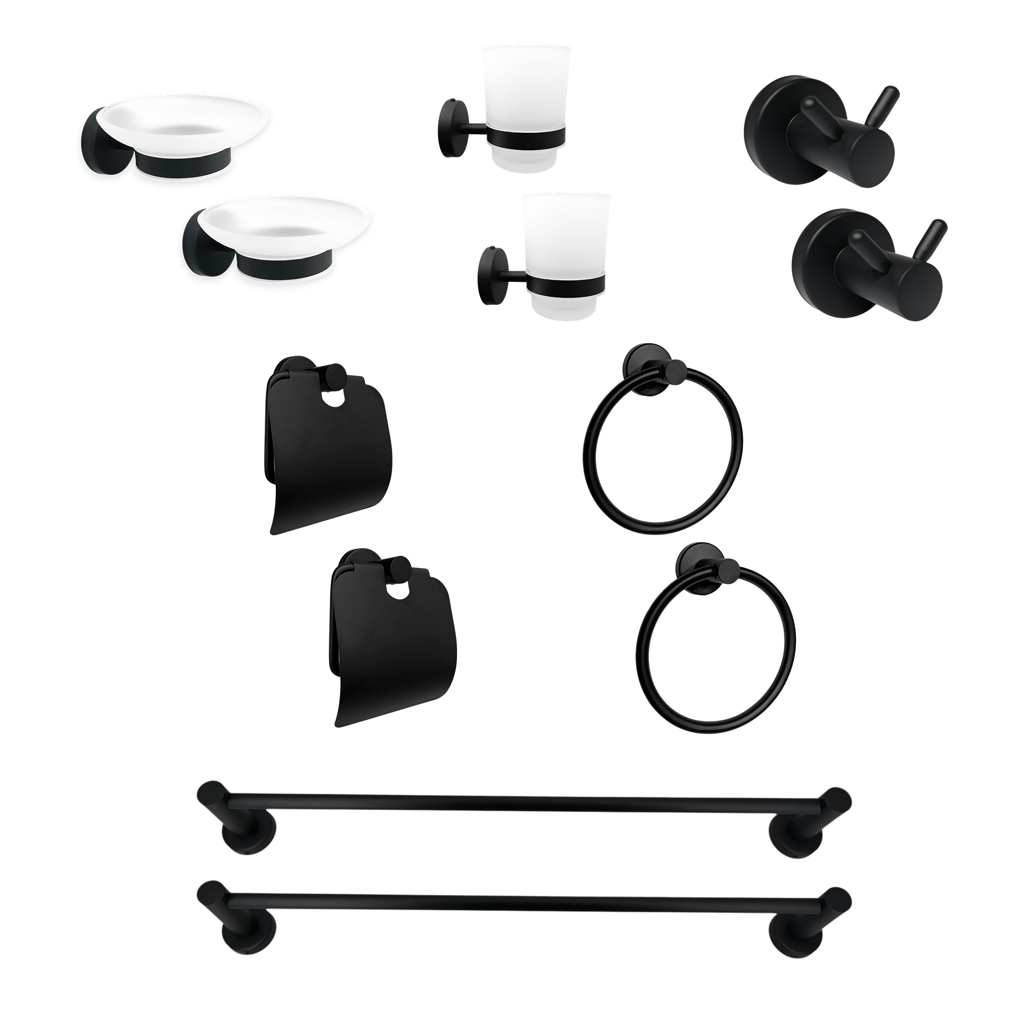 Pack x2 Set Accesorios Baño Negro Cuadrado x6 Piezas C1326
