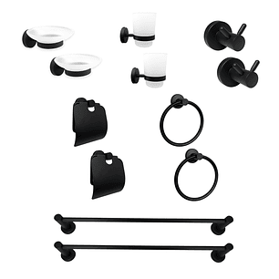 Pack x2 Set Accesorios Baño Negro Cuadrado x6 Piezas C1326