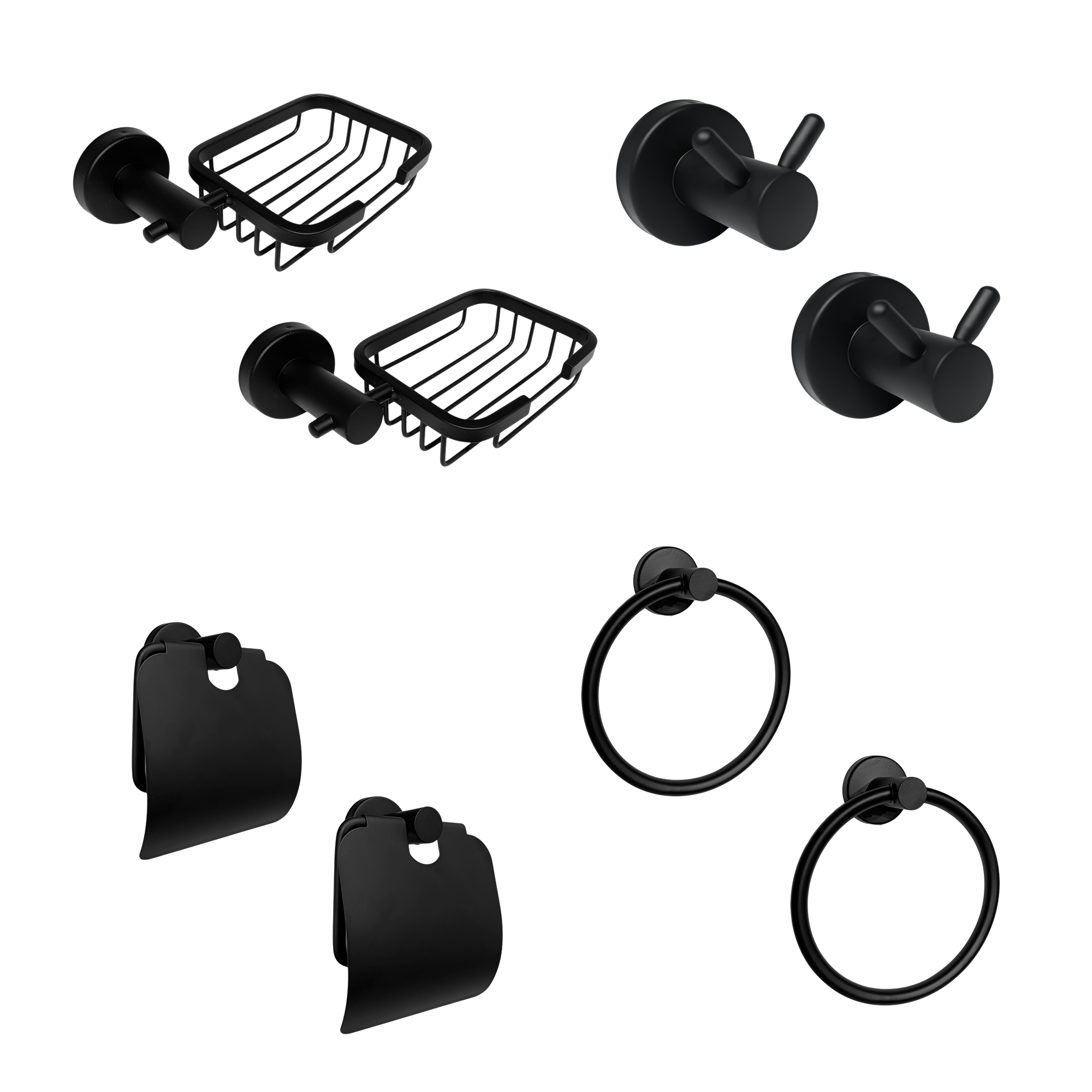 Pack x2 Set Accesorios Baño Negro Redondo x4 Piezas C1328