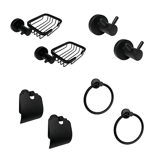Pack x2 Set Accesorios Baño Negro Redondo x4 Piezas C1328