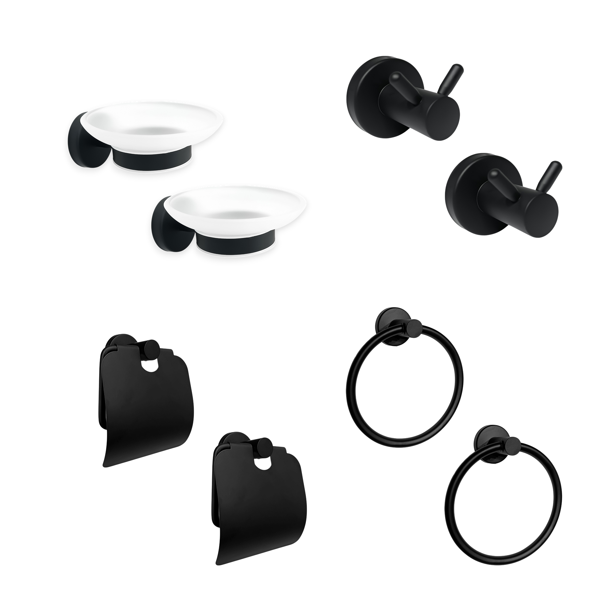 Pack x2 Set Accesorios Baño Negro Redondo x4 Piezas C1329
