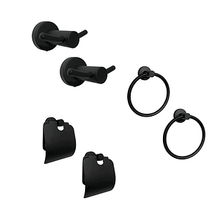 Pack x2 Set Accesorios Baño Negro Redondo x3 Piezas C1330