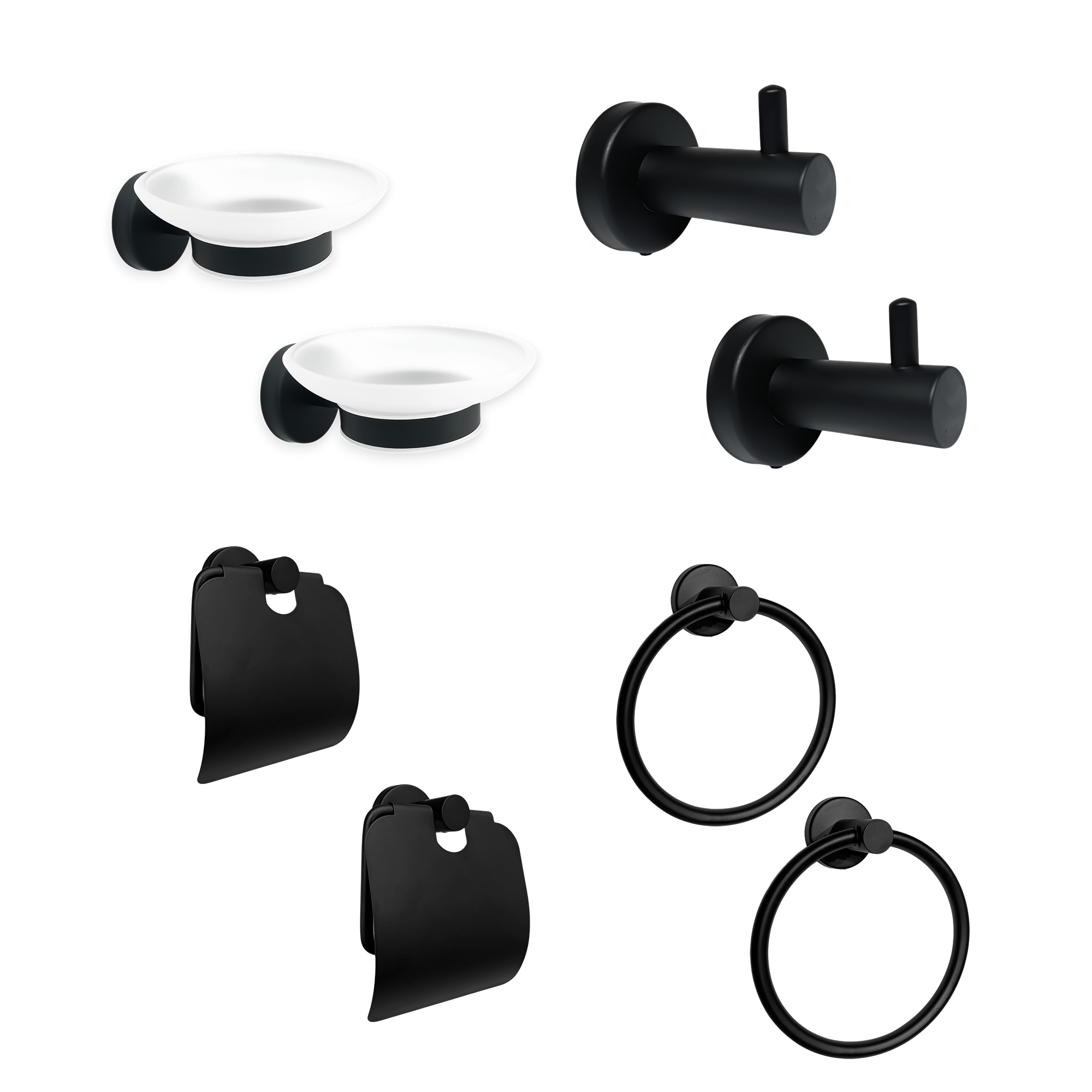 Pack x2 Set Accesorios Baño Negro Redondo x4 Piezas C1331