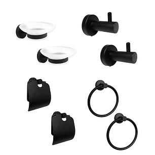 Pack x2 Set Accesorios Baño Negro Redondo x4 Piezas C1331