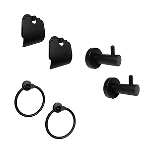 Pack x2 Set Accesorios Baño Negro Redondo x3 Piezas C1332