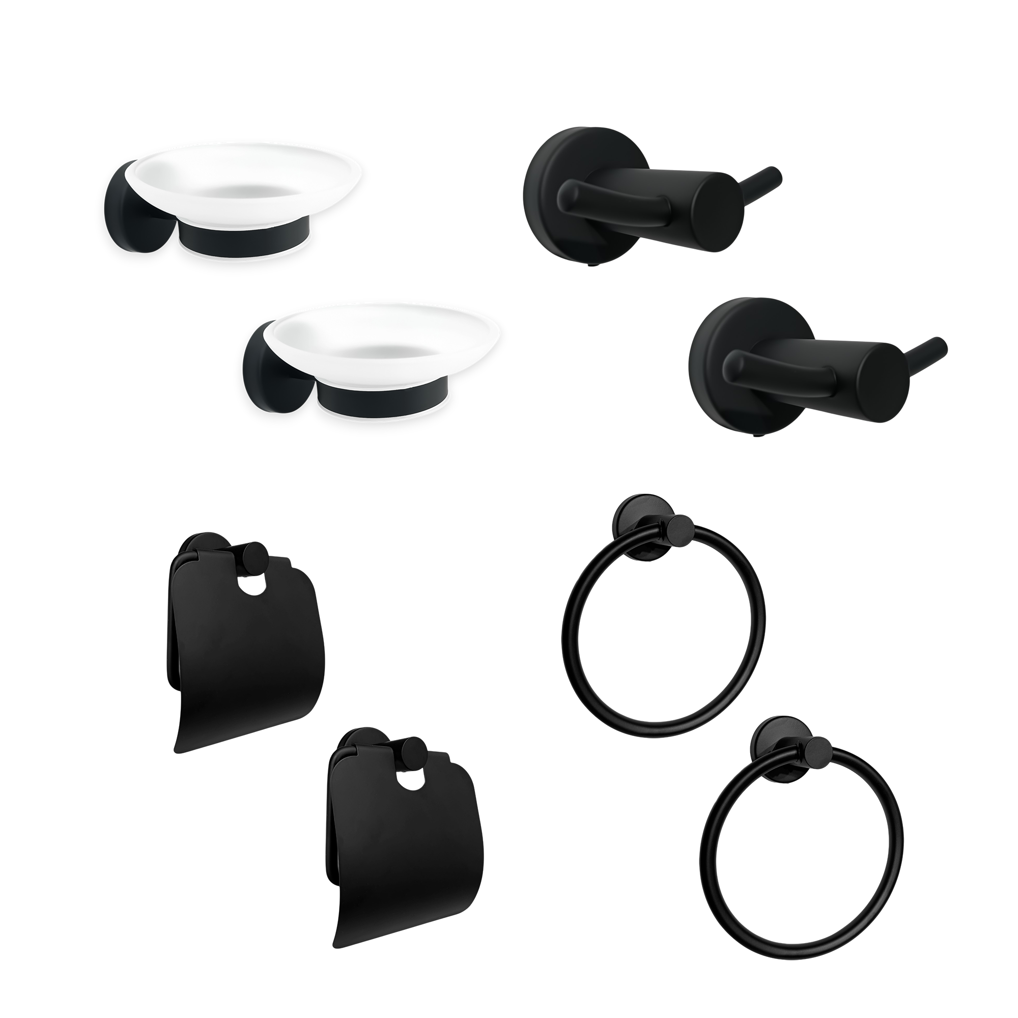 Pack x2 Set Accesorios Baño Negro Redondo x4 Piezas C1333