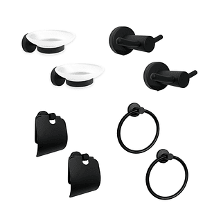 Pack x2 Set Accesorios Baño Negro Redondo x4 Piezas C1333