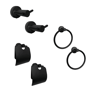 Pack x2 Set Accesorios Baño Negro Redondo x3 Piezas C1334
