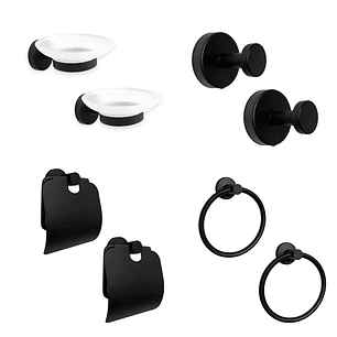Pack x2 Set Accesorios Baño Negro Redondo x4 Piezas C1335