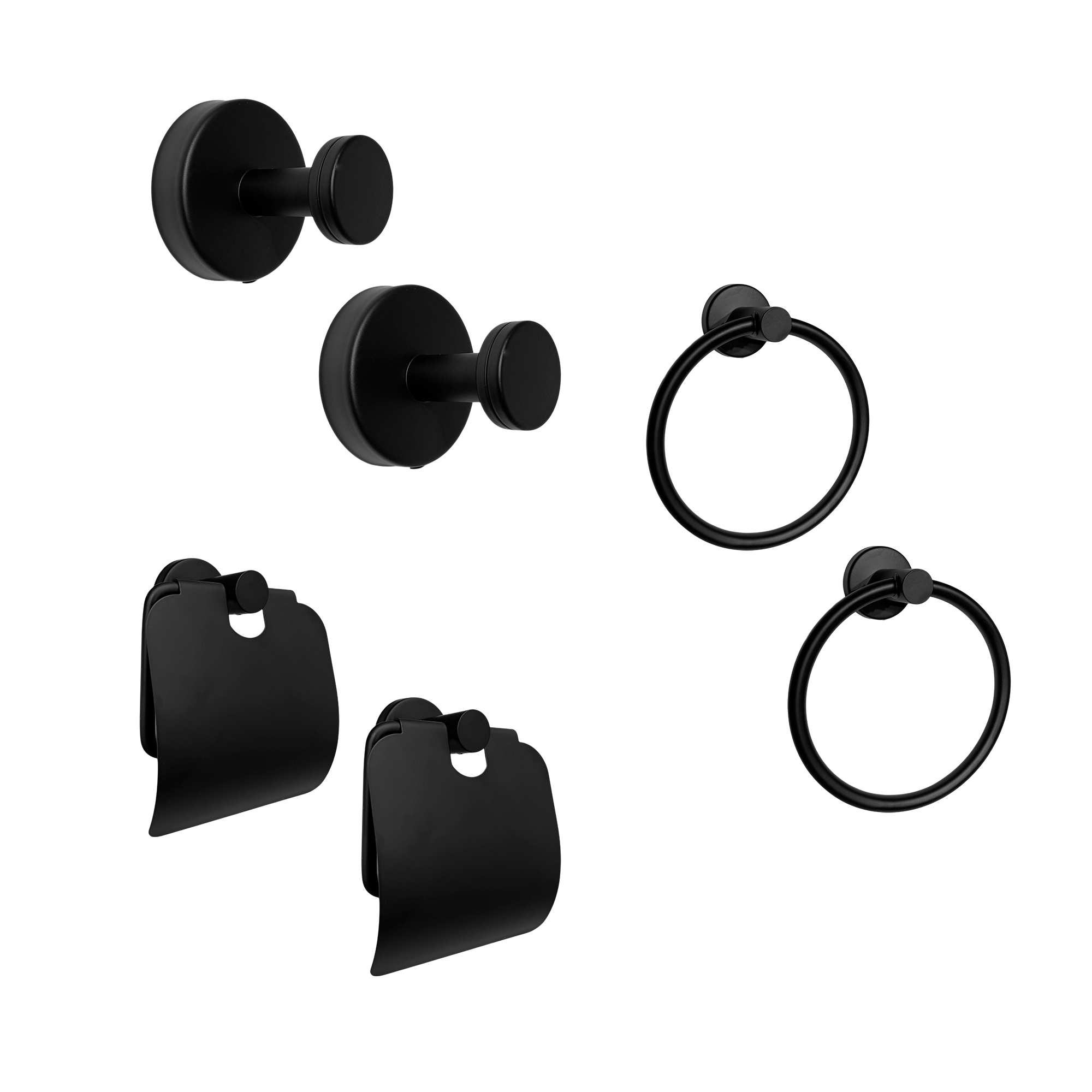 Pack x2 Set Accesorios Baño Negro Redondo x3 Piezas C1336