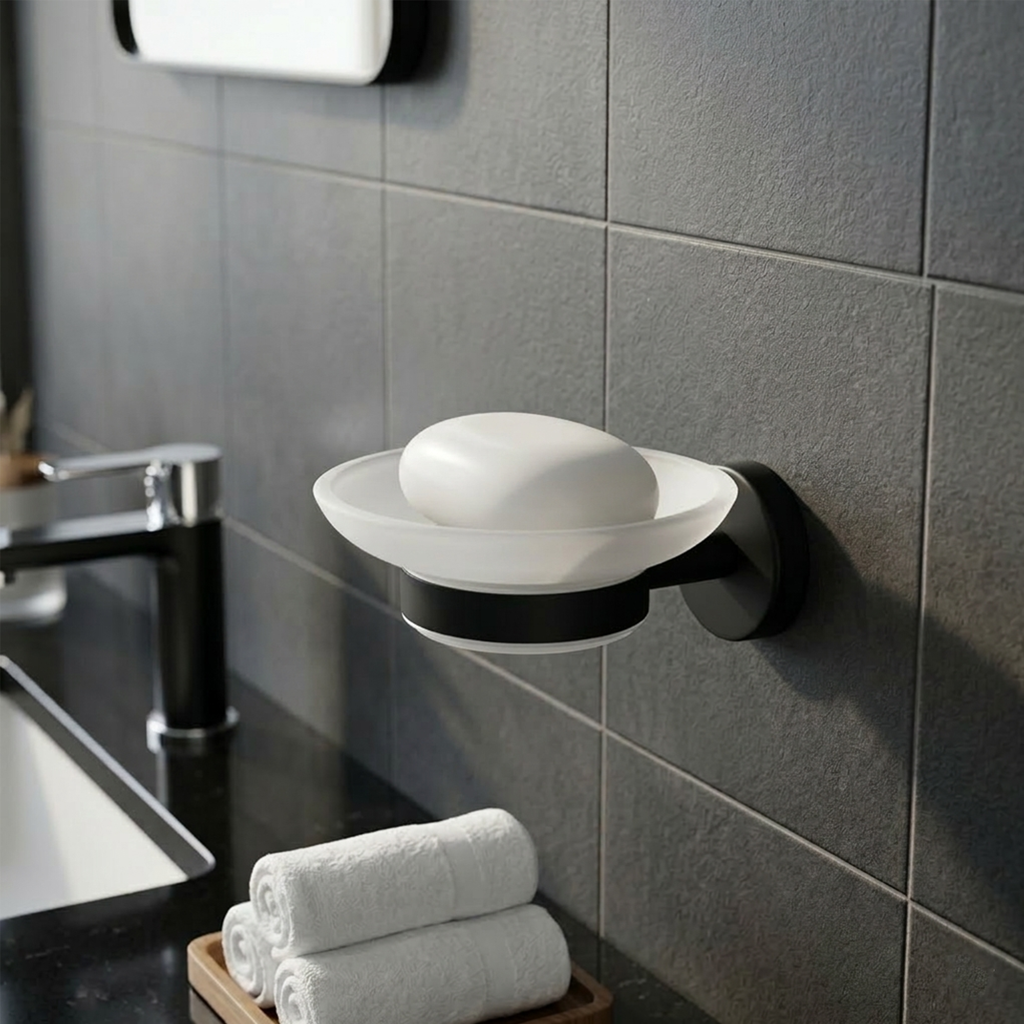 Pack x2 Jaboneras en Vidrio Base Redonda Negra C1337