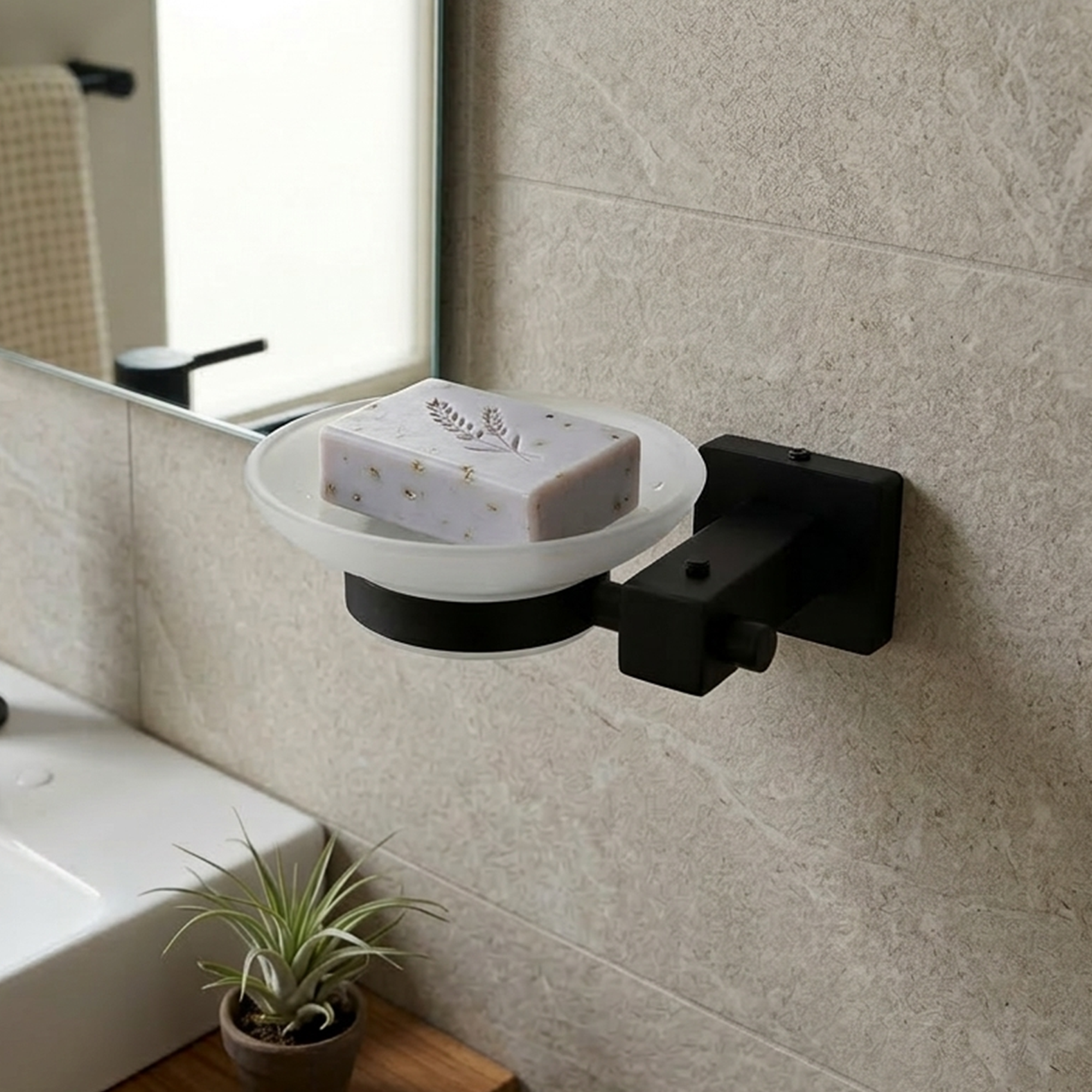 Pack x2 Jaboneras en Vidrio Base Cuadrada Negra C1338