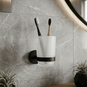 Pack x2 Portacepillos en Vidrio Base Redonda Negra C1339