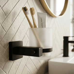 Pack Portacepillos en Vidrio Base Cuadrada Negra C1340
