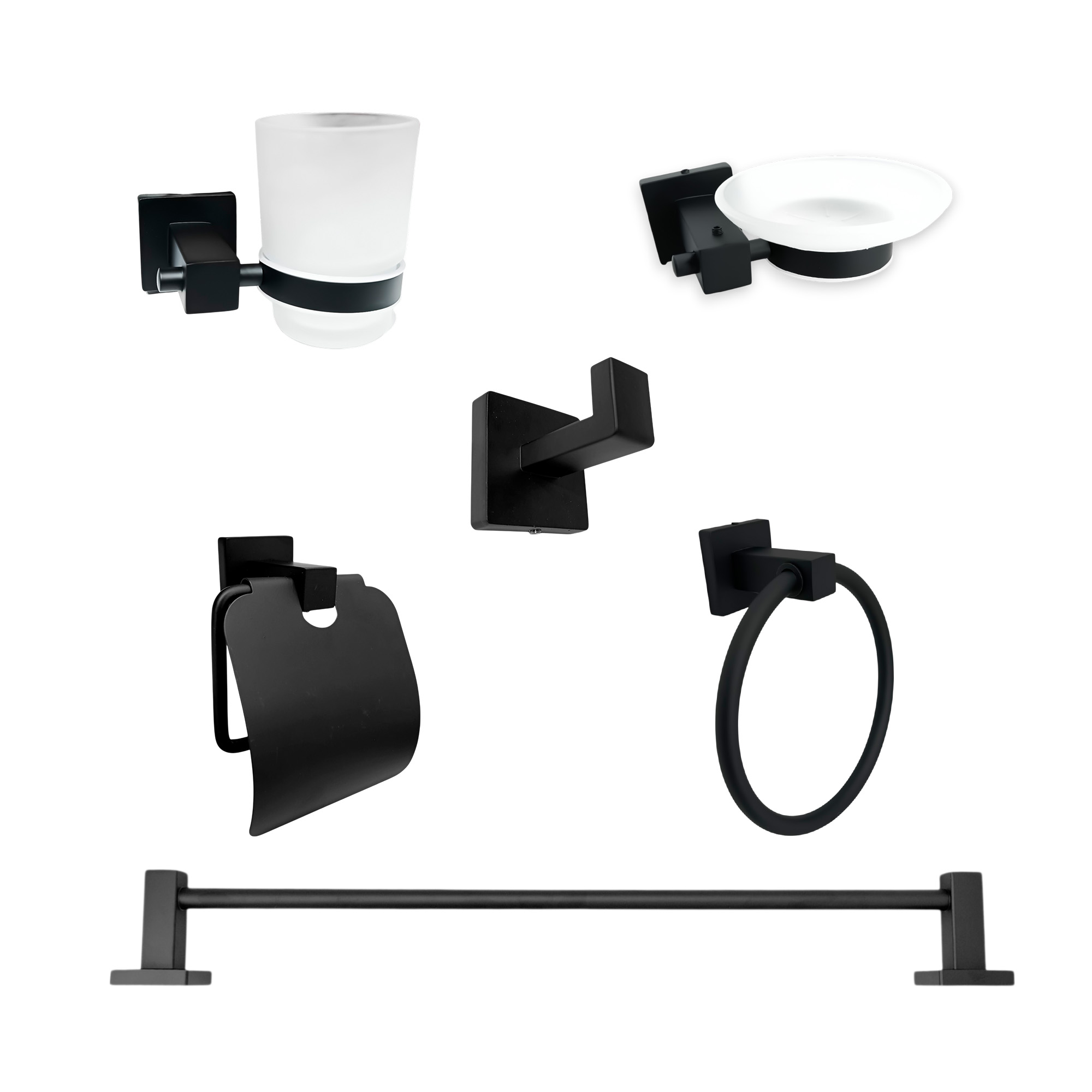 Set Accesorios Baño Negro Cuadrado X6 Piezas C1305