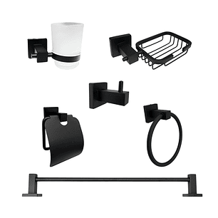 Set Accesorios Baño Negro Cuadrado X6 Piezas C1306