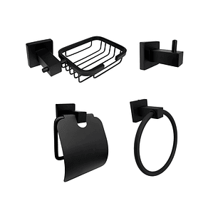 Set Accesorios Baño Negro Cuadrado X4 Piezas C1307