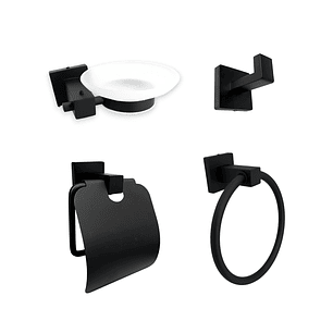 Set Accesorios Baño Negro Cuadrado X4 Piezas C1308