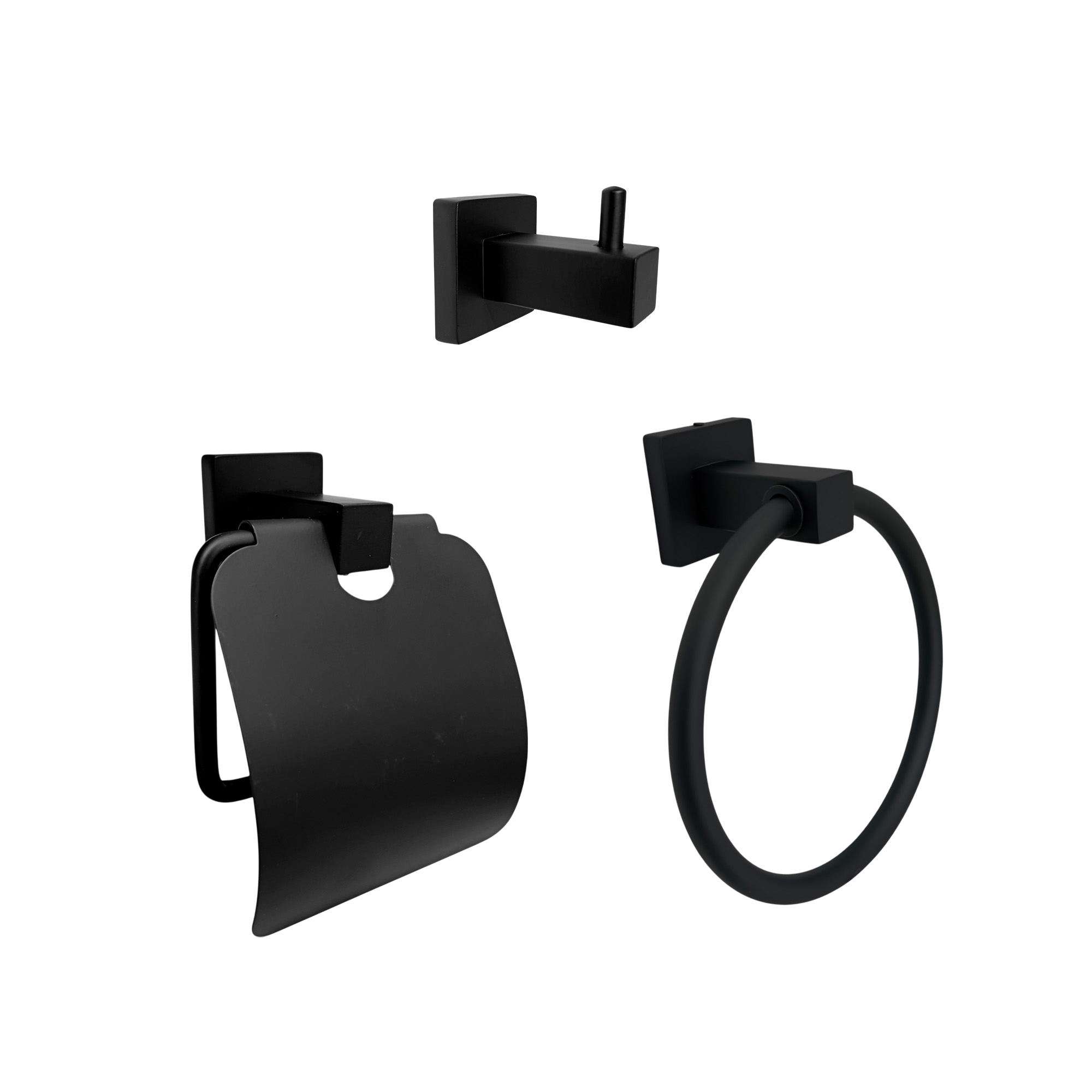 Set Accesorios Baño Negro Cuadrado X3 Piezas C1309