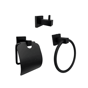 Set Accesorios Baño Negro Cuadrado X3 Piezas C1309
