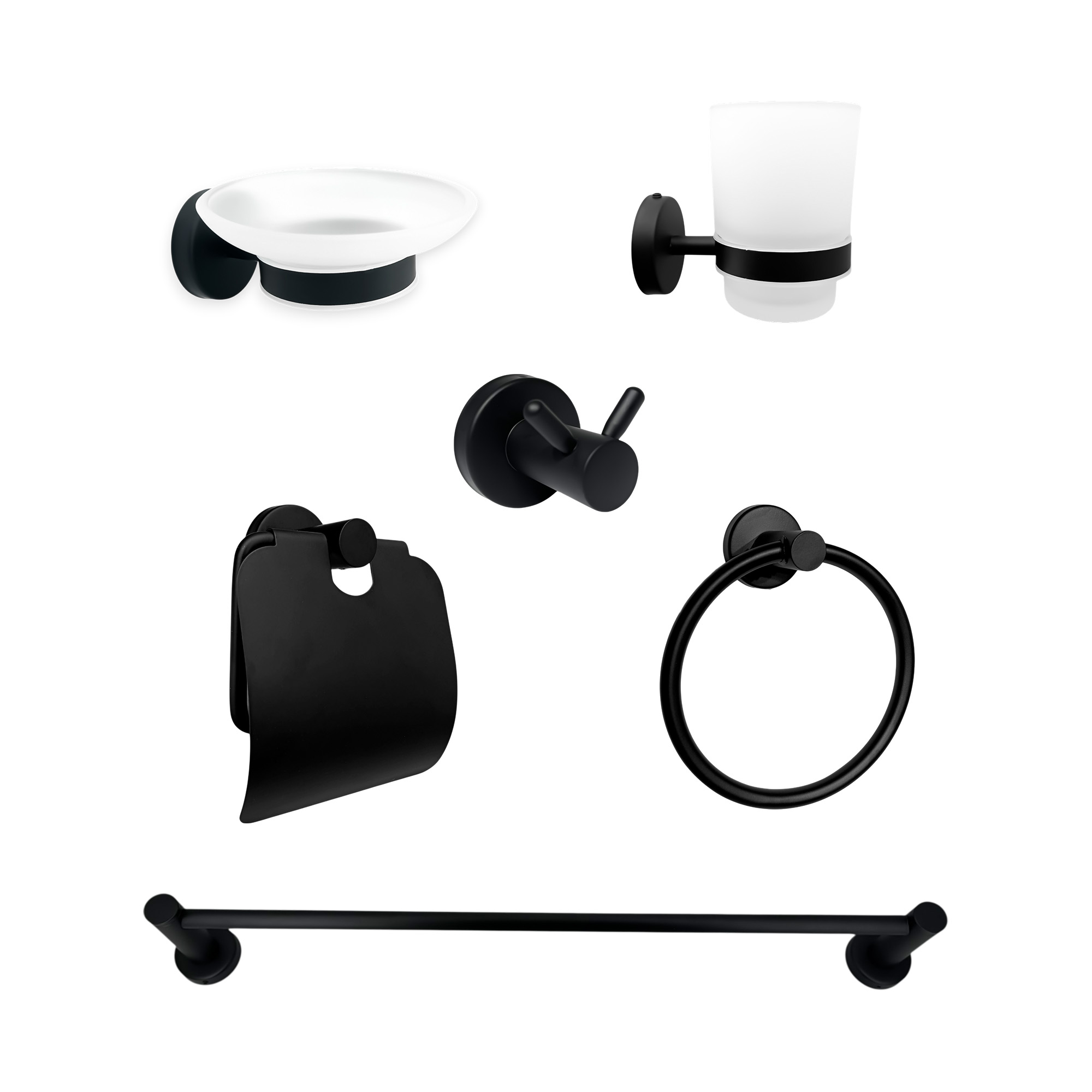 Set Accesorios Baño Negro Redonda X6 Piezas C1310