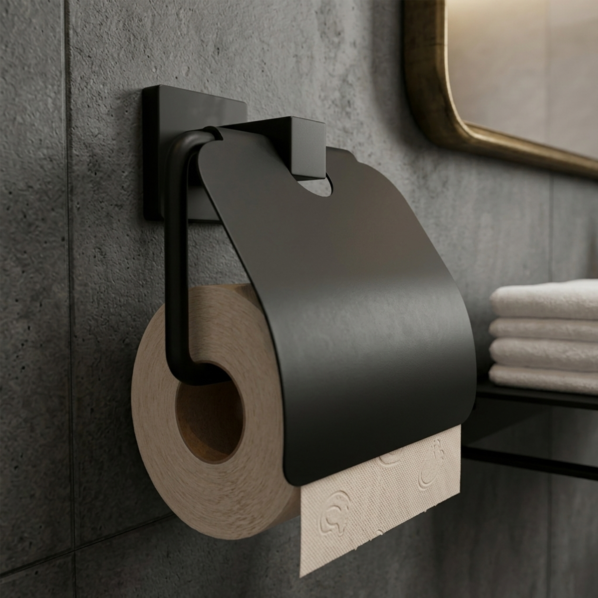 Pack x2 Portarrollo En Acero Base Cuadrada Negra C1347