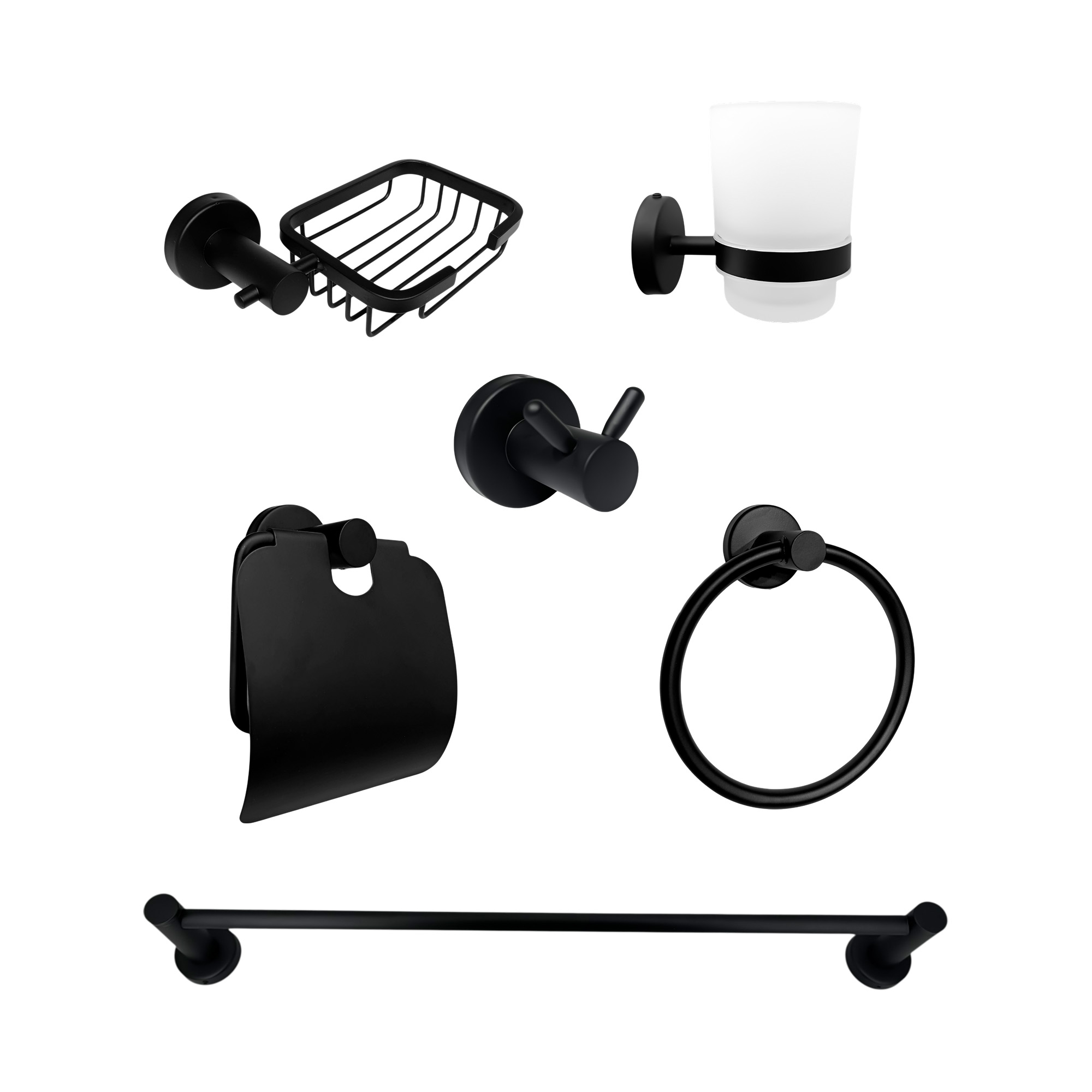 Set Accesorios Baño Negro Redonda X6 Piezas C1311