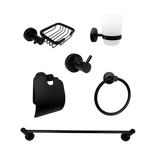 Set Accesorios Baño Negro Redonda X6 Piezas C1311
