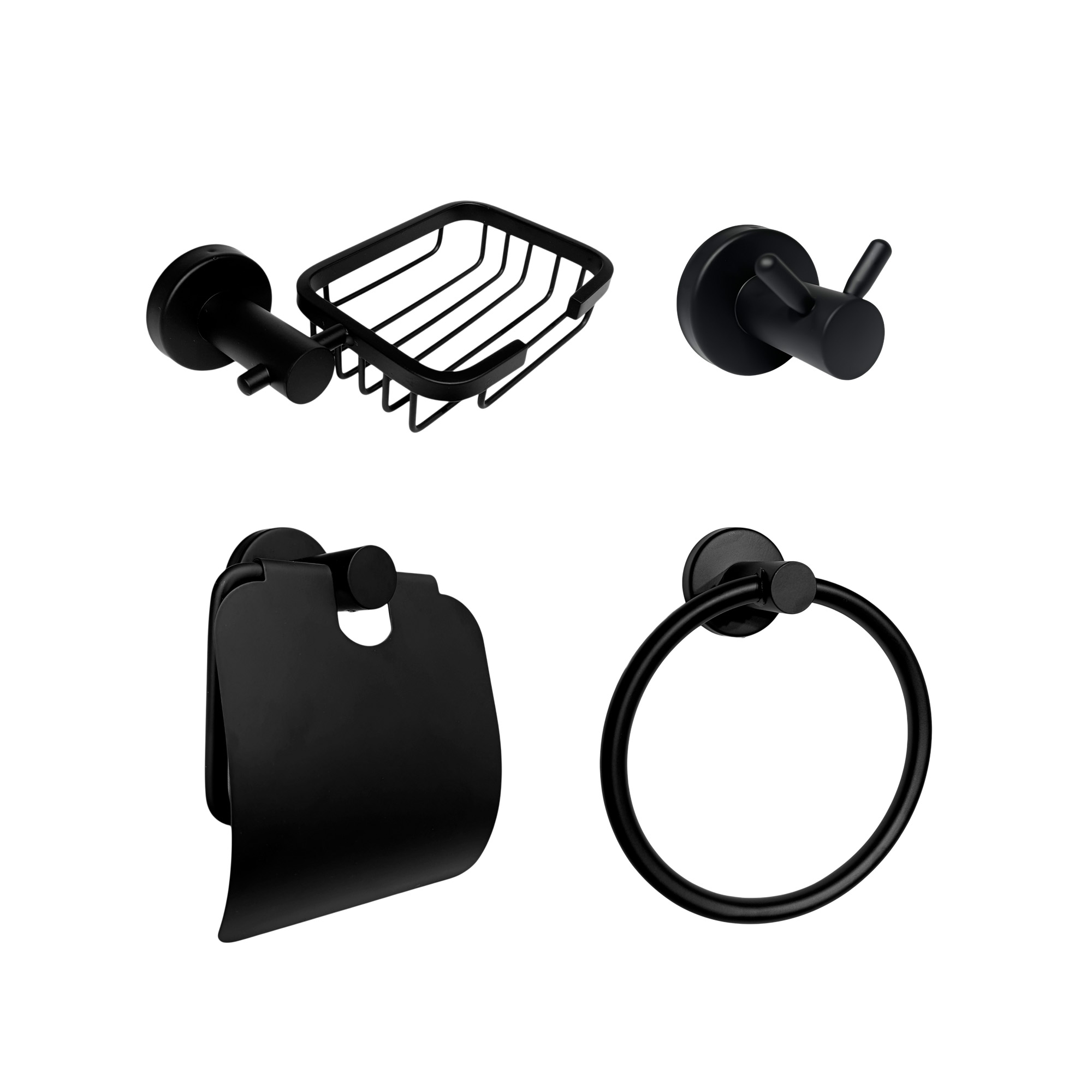 Set Accesorios Baño Negro Redonda X4 Piezas C1312