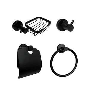 Set Accesorios Baño Negro Redonda X4 Piezas C1312