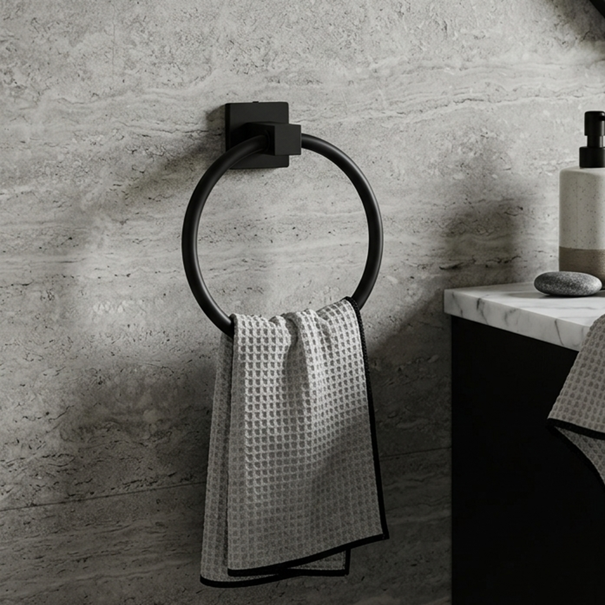 Pack X2 Toallero de Mano en Acero Base Cuadrada Negra C1349