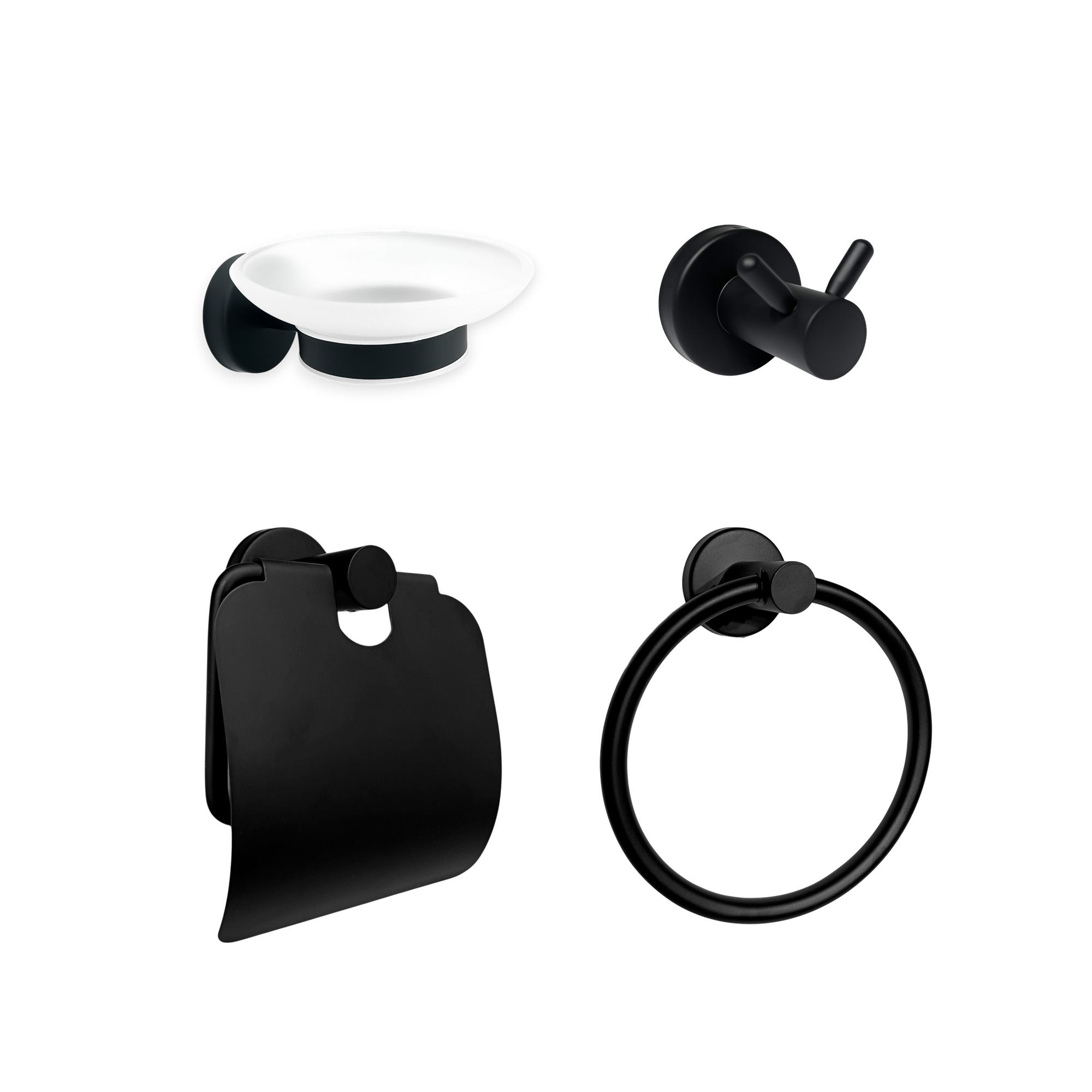 Set Accesorios Baño Negro Redonda X4 Piezas C1313