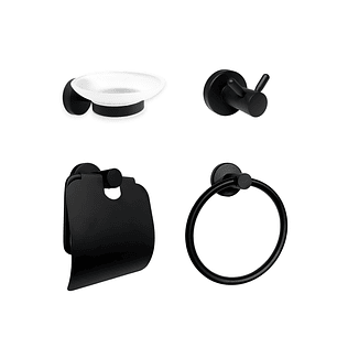 Set Accesorios Baño Negro Redonda X4 Piezas C1313