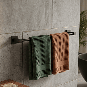 Pack x2 Toallero Barra en Acero Base Cuadrada Negra C1351