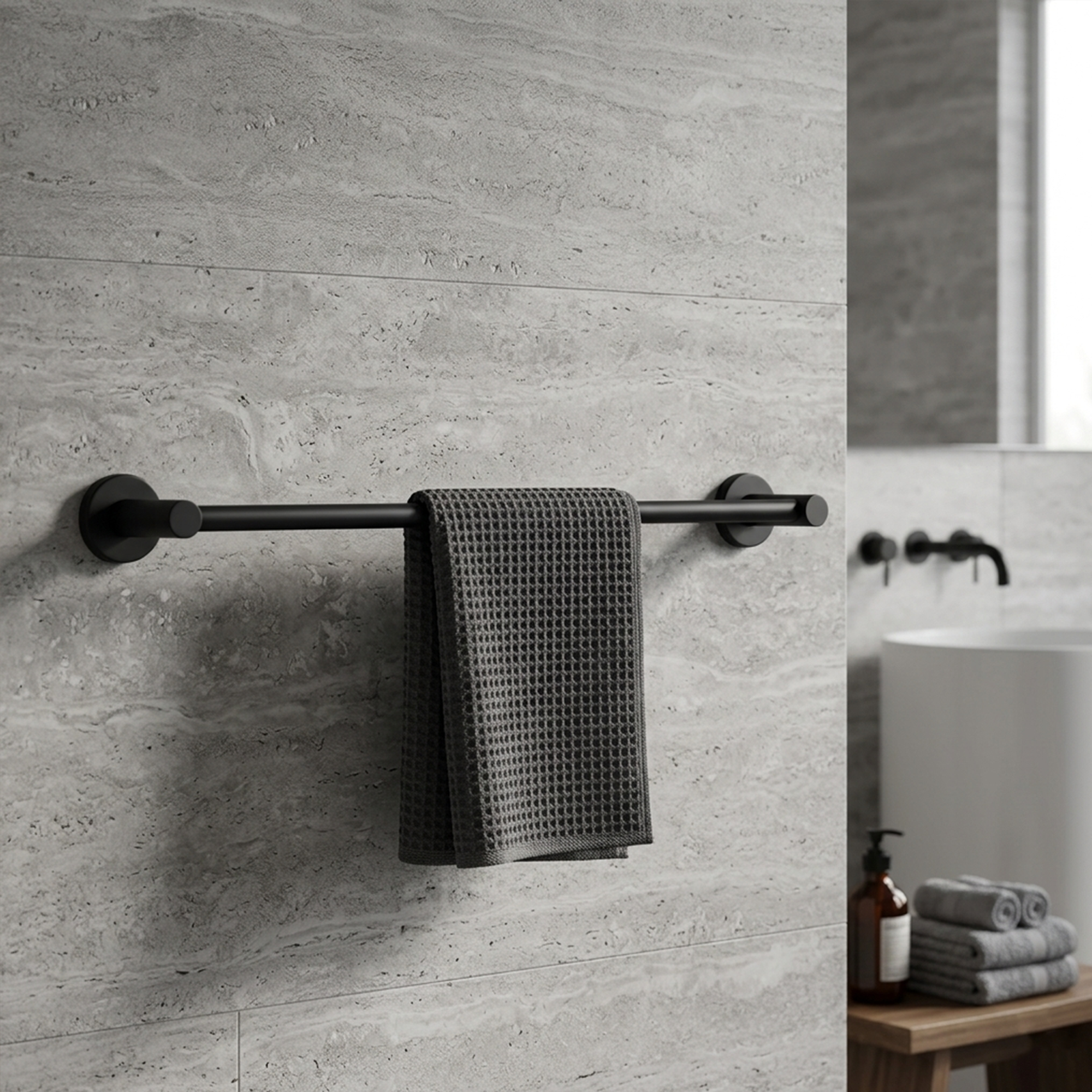 Pack x2 Toallero Barra en Acero Base Redonda Negra C1352