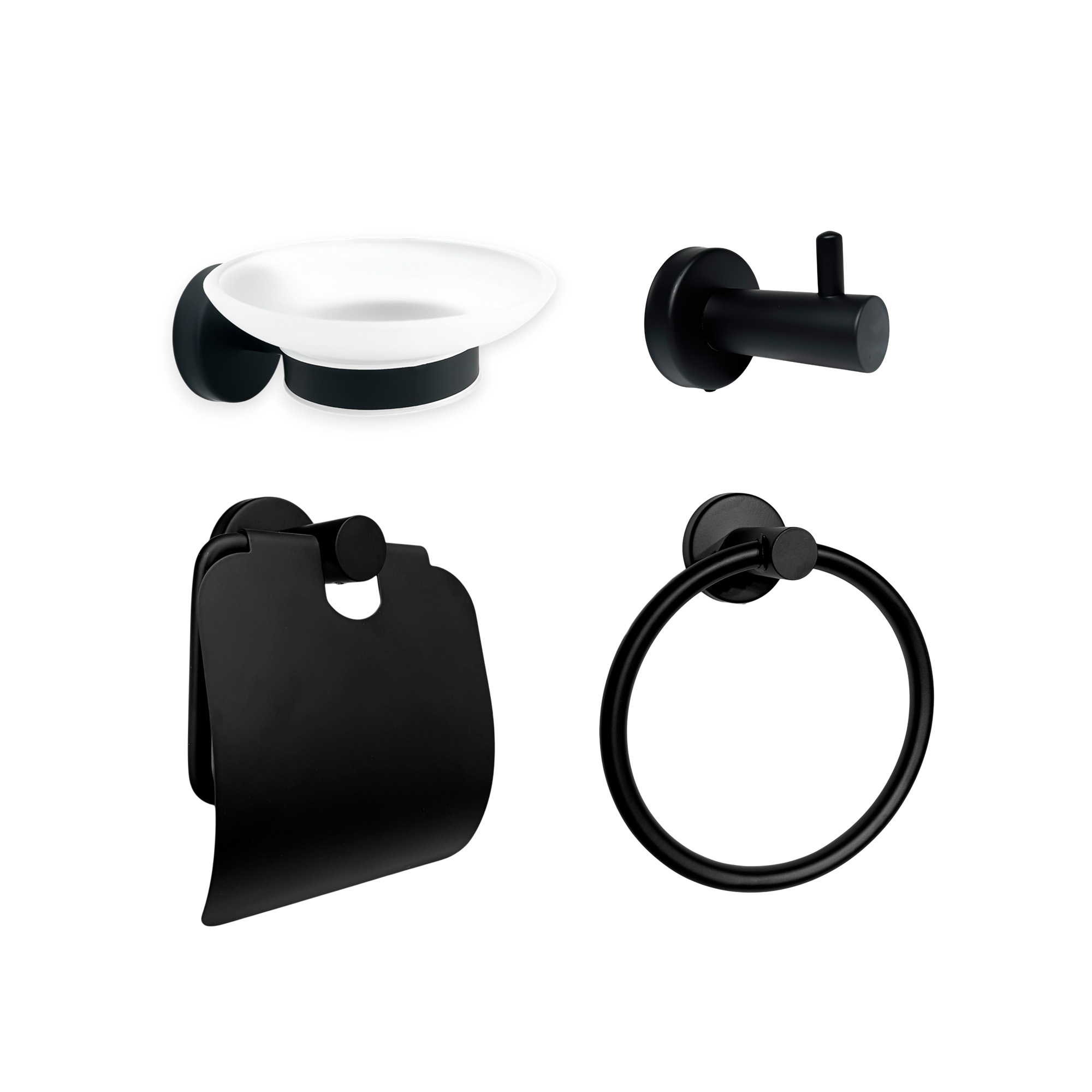Set Accesorios Baño Negro Redonda X4 Piezas C1315