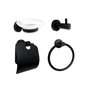 Set Accesorios Baño Negro Redonda X4 Piezas C1315