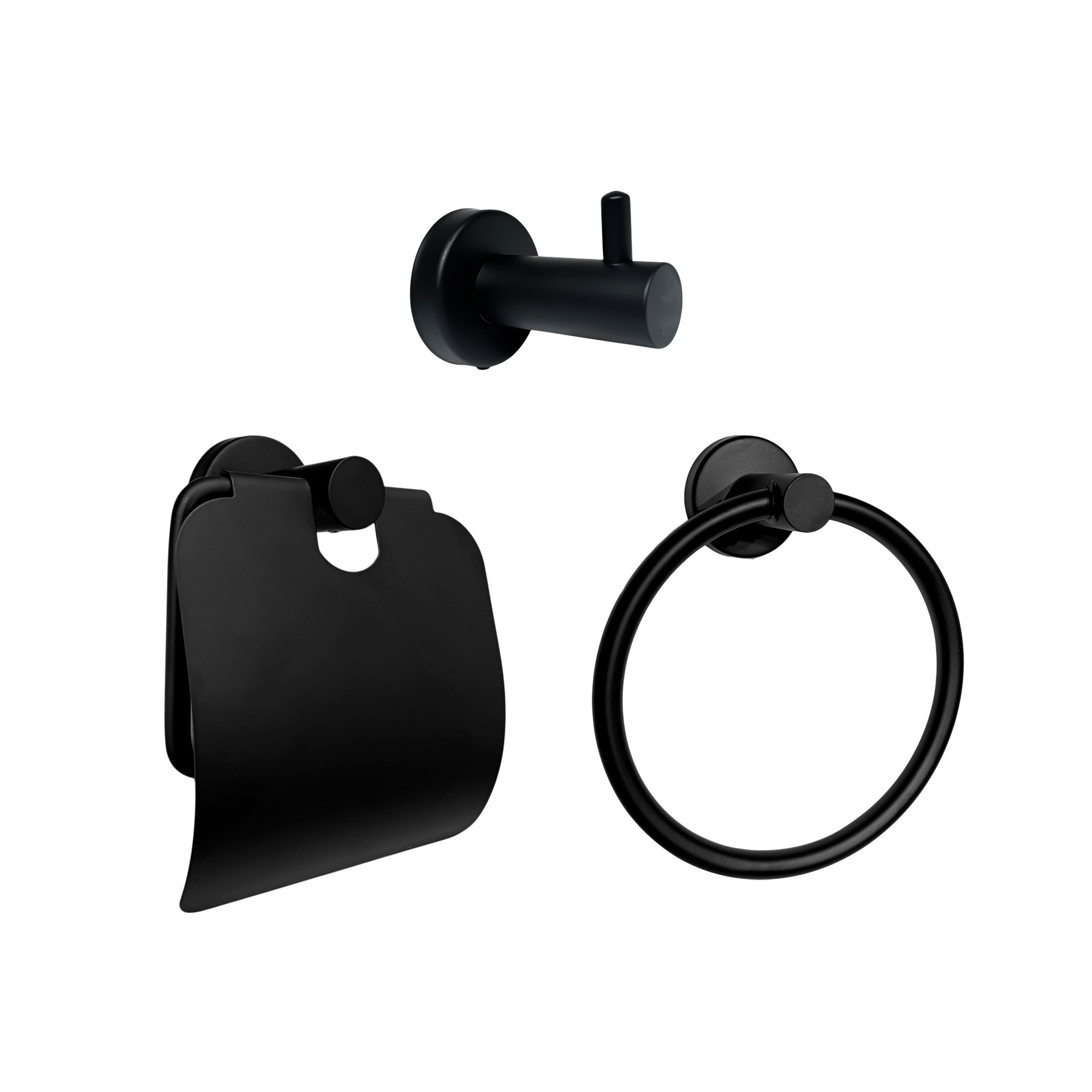 Set Accesorios Baño Negro Redonda X3 Piezas C1316