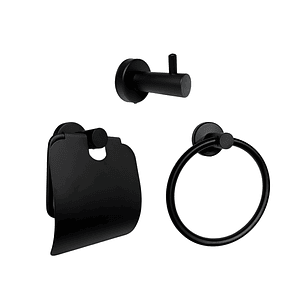 Set Accesorios Baño Negro Redonda X3 Piezas C1316