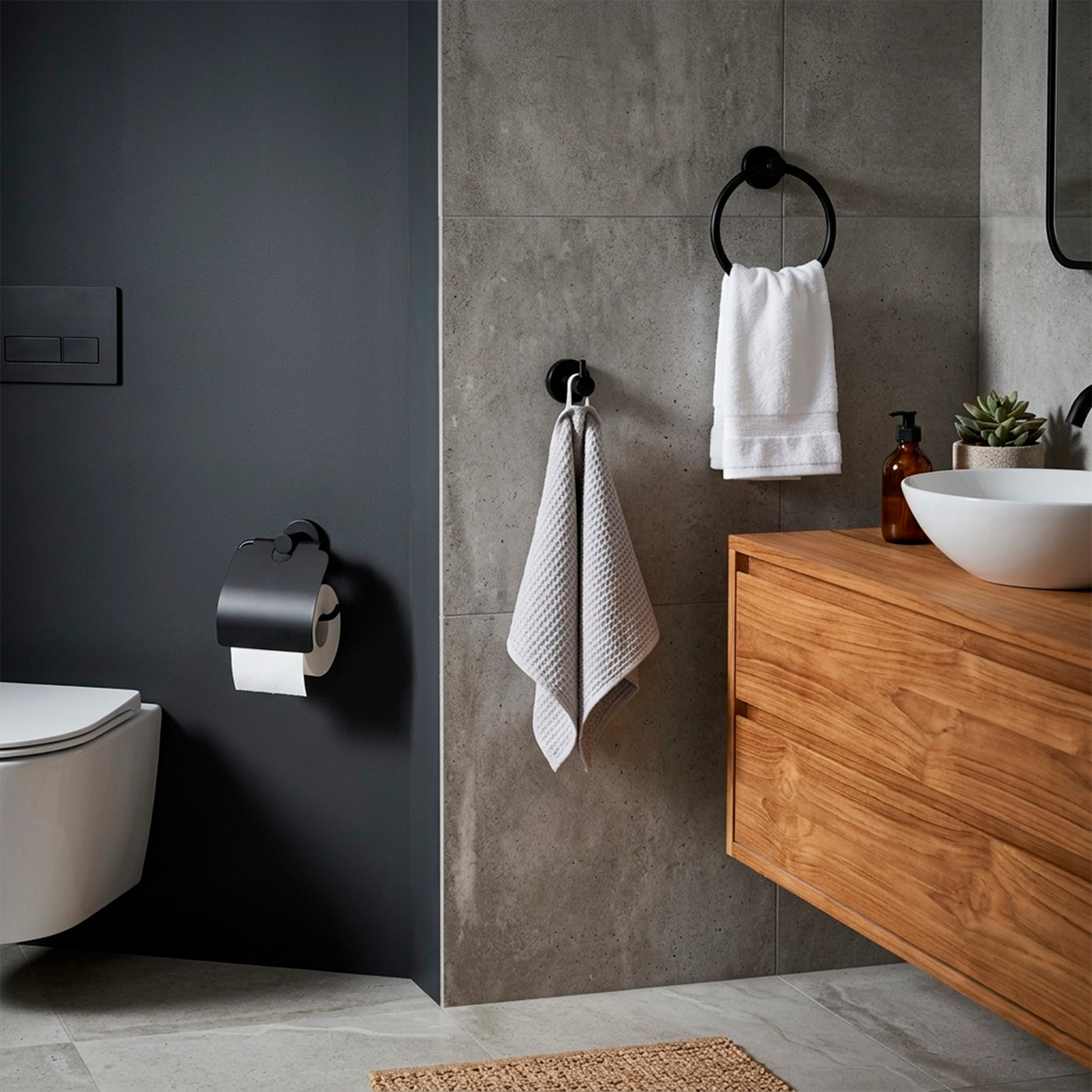 Set Accesorios Baño Negro Redonda X3 Piezas C1316