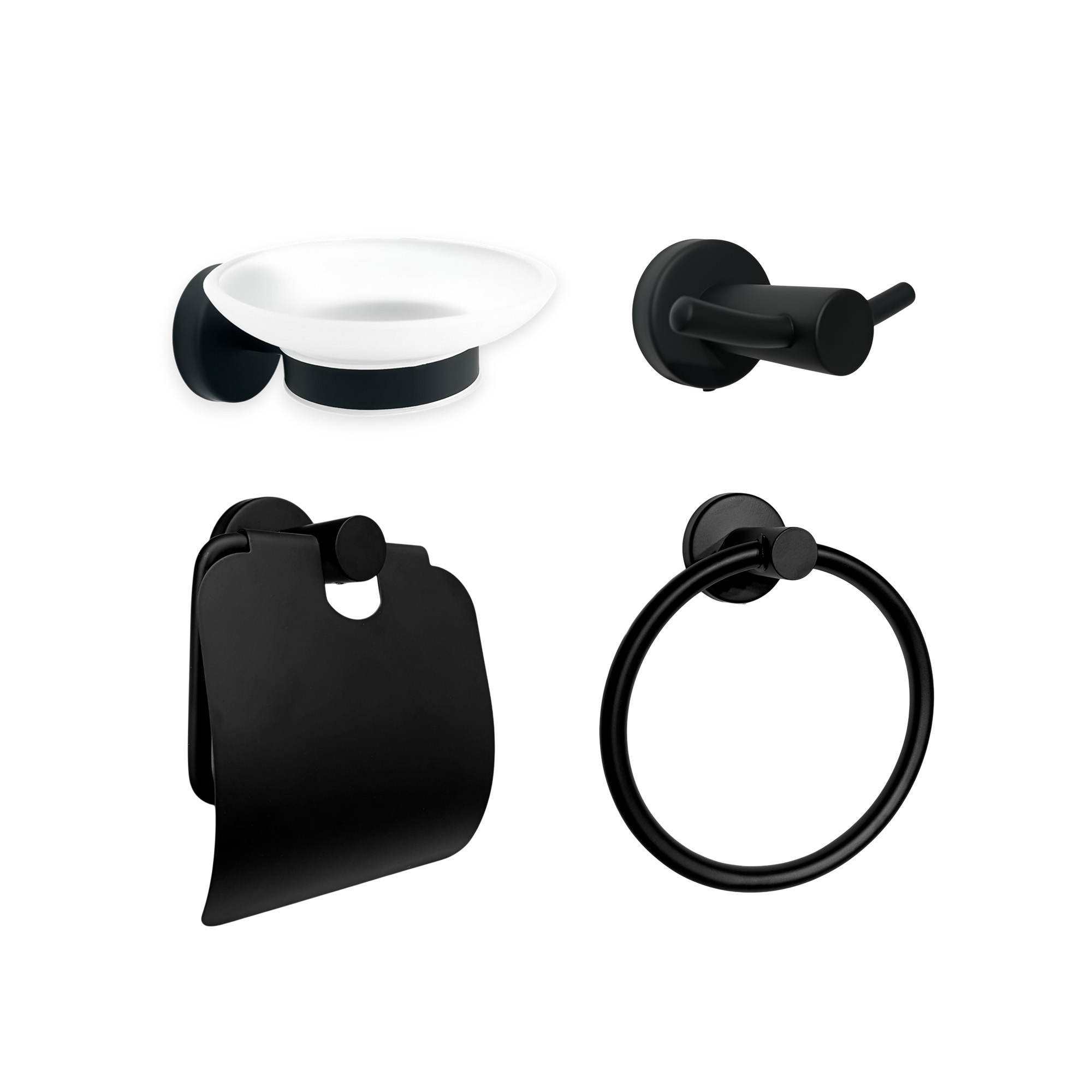 Set Accesorios Baño Negro Redonda X4 Piezas C1317