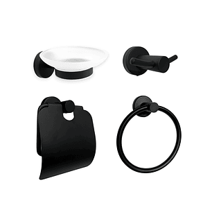 Set Accesorios Baño Negro Redonda X4 Piezas C1317