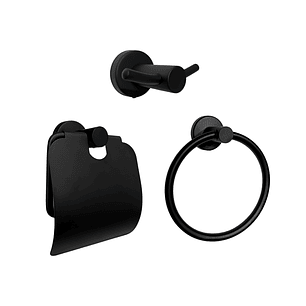 Set Accesorios Baño Negro Redonda X3 Piezas C1318