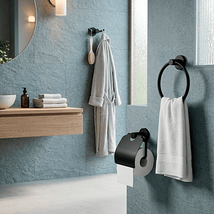 Set Accesorios Baño Negro Redonda X3 Piezas C1318