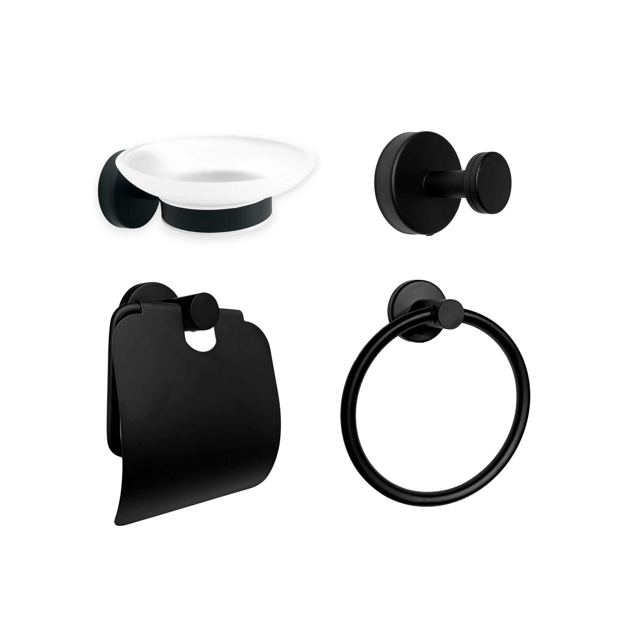 Set Accesorios Baño Negro Redonda X4 Piezas C1319