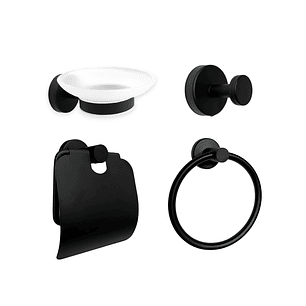 Set Accesorios Baño Negro Redonda X4 Piezas C1319