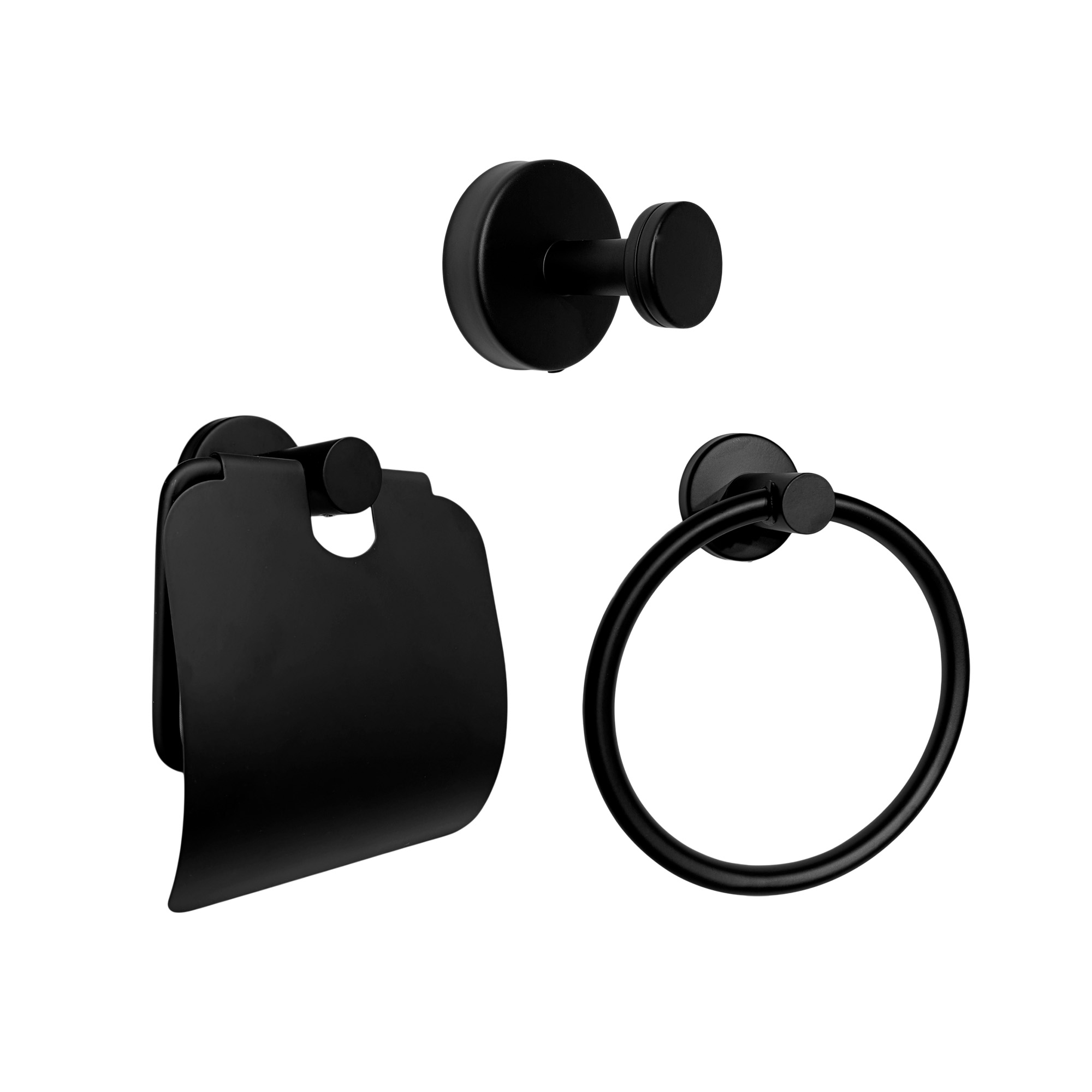 Set Accesorios Baño Negro Redonda X3 Piezas C1320