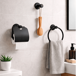 Set Accesorios Baño Negro Redonda X3 Piezas C1320