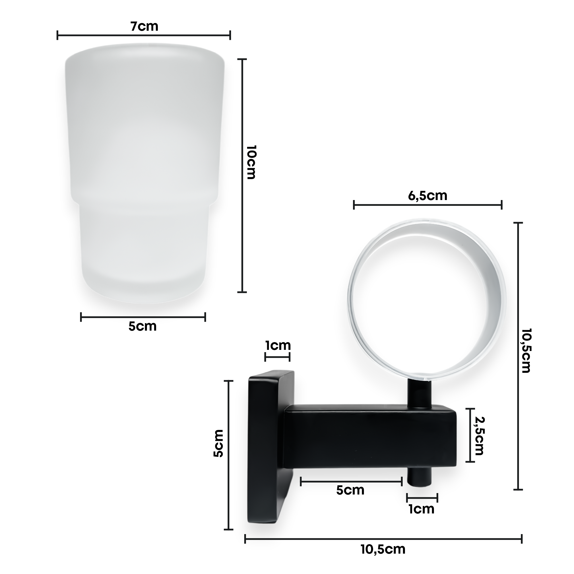 Pack x2 Set Accesorios Baño Negro Cuadrado x6 Piezas C1322